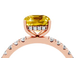 Rose gold Cushion Cut Yellow Sapphire Pave Band Solitaire Ring with Four-Prong Setting_16
