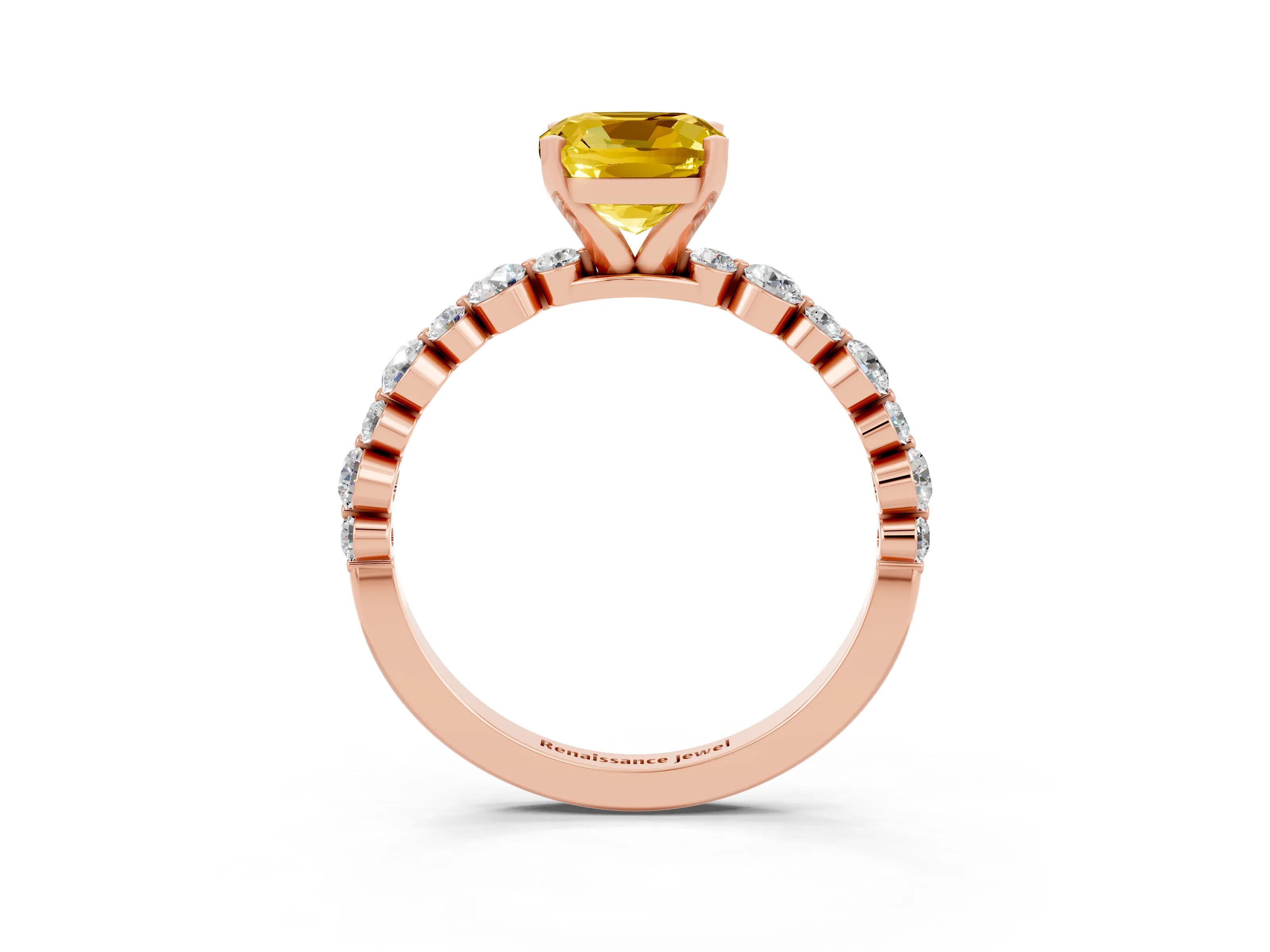 Rose gold Cushion Cut Yellow Sapphire Prong Set Engagement Ring with Pavé Band_15