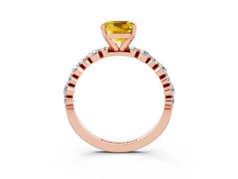 Rose gold Cushion Cut Yellow Sapphire Prong Set Engagement Ring with Pavé Band_15