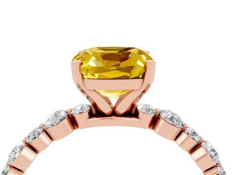 Rose gold Cushion Cut Yellow Sapphire Prong Set Engagement Ring with Pavé Band_16