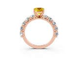 Rose gold Cushion Cut Yellow Sapphire Prong Setting with Side Stones on a Pave Band_27