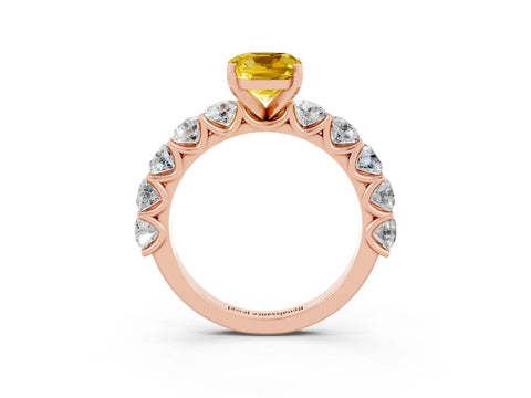 Rose gold Cushion Cut Yellow Sapphire Prong Setting with Side Stones on a Pave Band_27