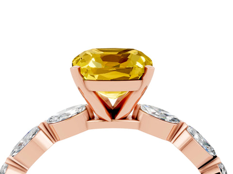 Rose gold Cushion Cut Yellow Sapphire Ring with Marquise Side Stones and Prong Setting_16