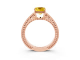 Rose gold Cushion Cut Yellow Sapphire Ring with Milgrain Pavé Band and Four-Prong Setting_39