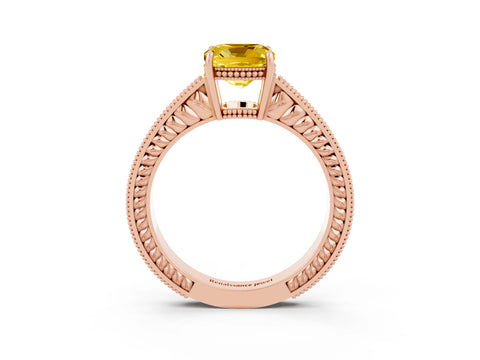 Rose gold Cushion Cut Yellow Sapphire Ring with Milgrain Pavé Band and Four-Prong Setting_39