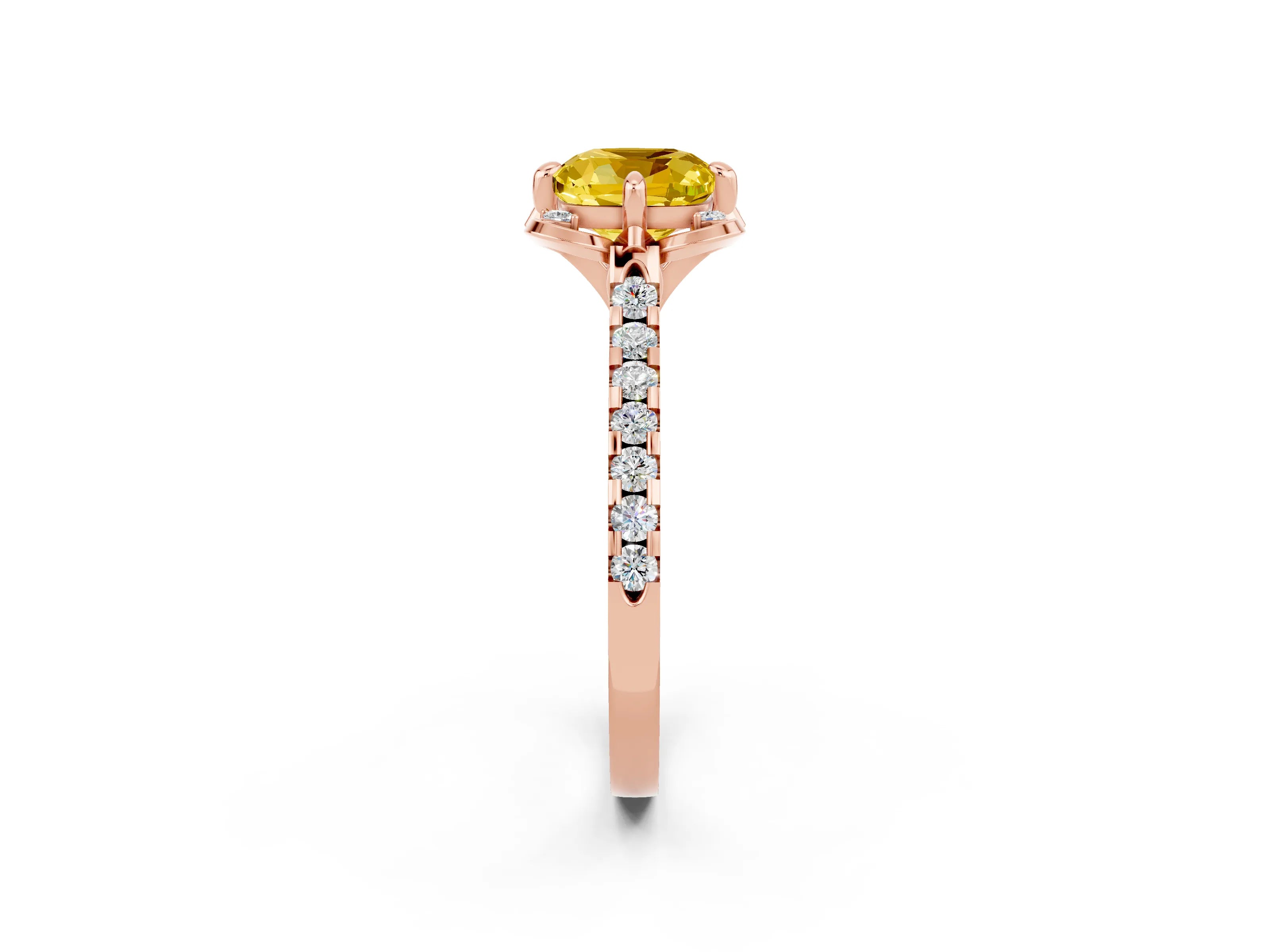 Rose gold Cushion Cut Yellow Sapphire Ring with Pavé Band and Floral Prong Setting_2