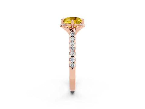 Rose gold Cushion Cut Yellow Sapphire Ring with Pavé Band and Floral Prong Setting_2