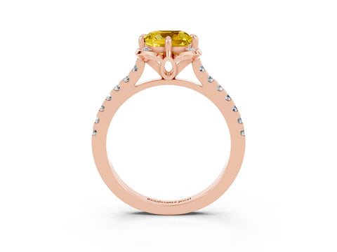 Rose gold Cushion Cut Yellow Sapphire Ring with Pavé Band and Floral Prong Setting_3