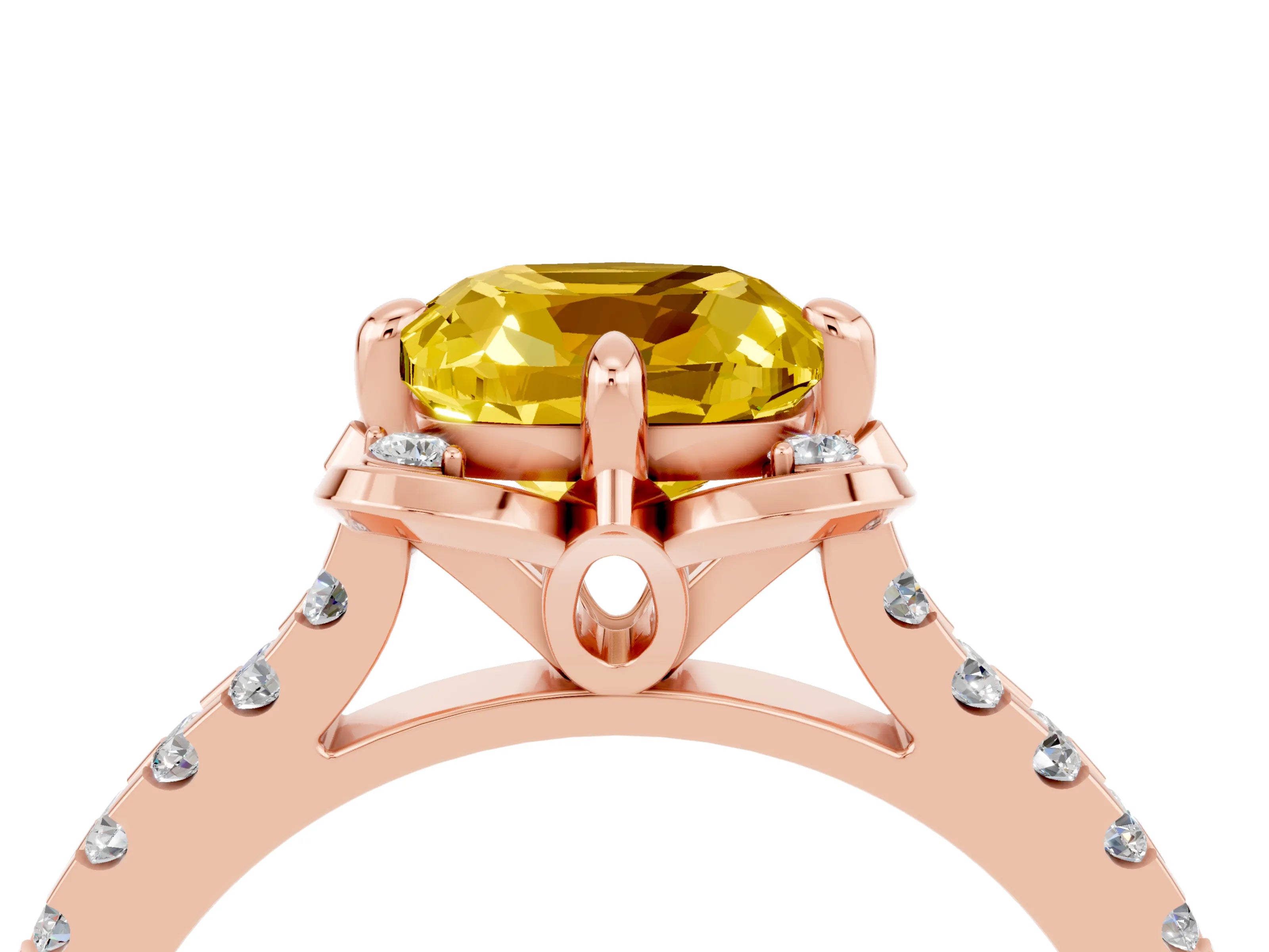 Rose gold Cushion Cut Yellow Sapphire Ring with Pavé Band and Floral Prong Setting_4