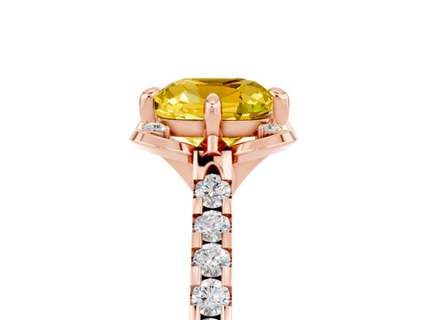 Rose gold Cushion Cut Yellow Sapphire Ring with Pavé Band and Floral Prong Setting_5