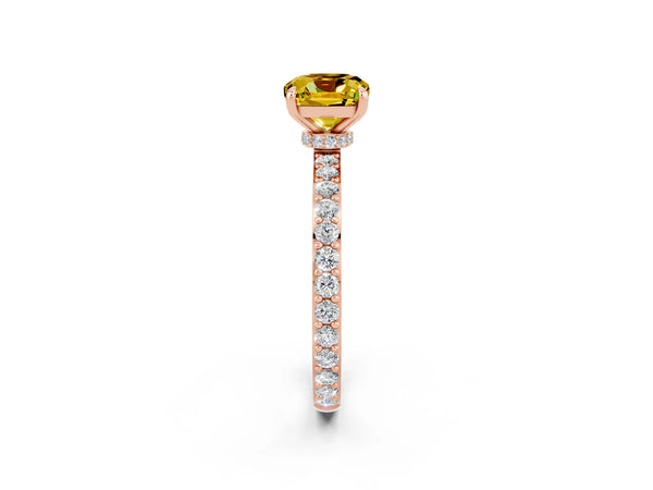 Rose gold Cushion Cut Yellow Sapphire Pavé Engagement Ring with Round  Accents and Prong Setting