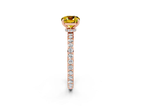 Rose gold Cushion Cut Yellow Sapphire Ring with Pavé Band and Four-Prong Setting_26