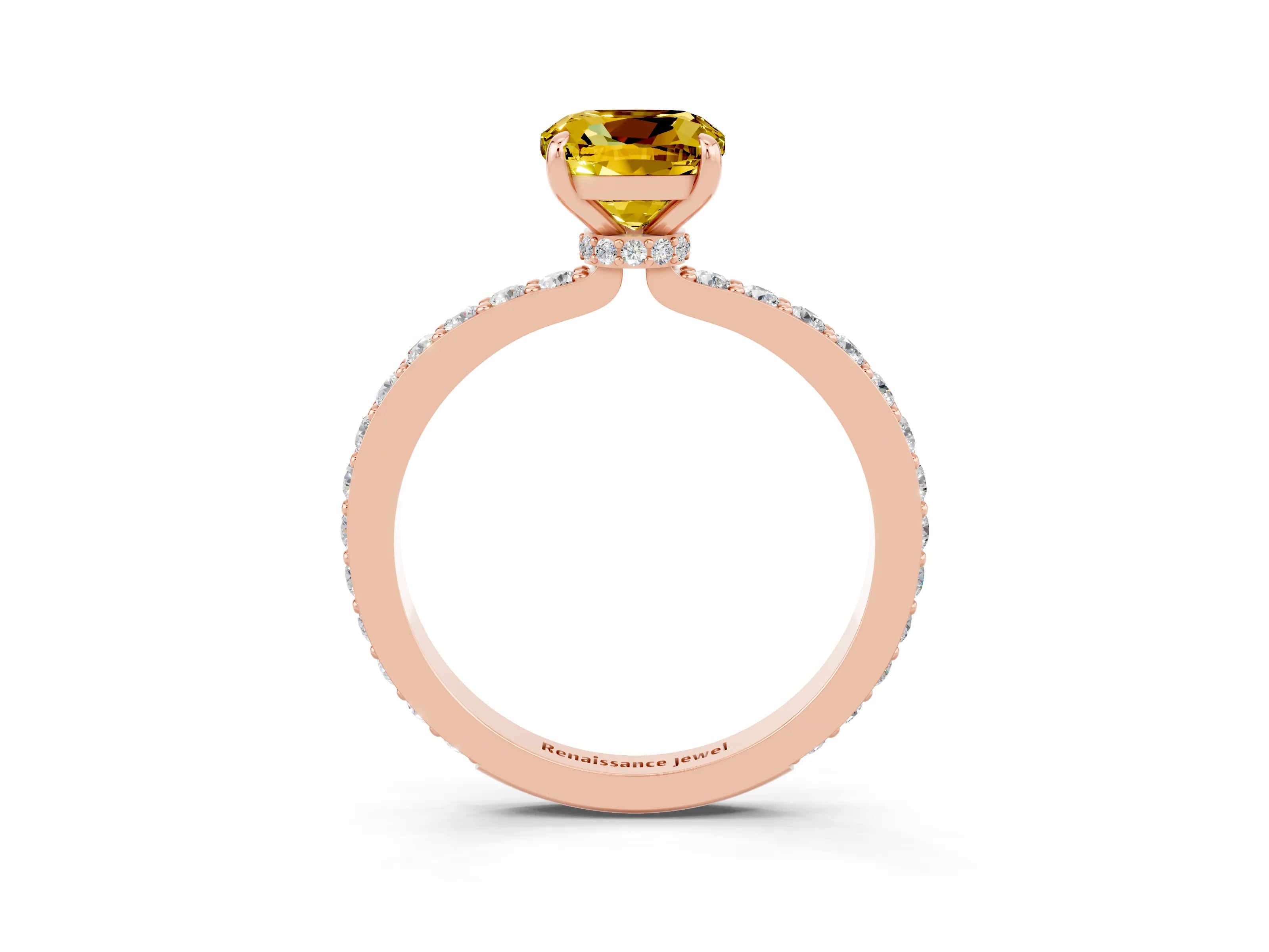 Rose gold Cushion Cut Yellow Sapphire Ring with Pavé Band and Four-Prong Setting_27