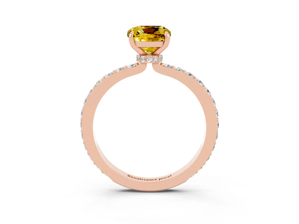Rose gold Cushion Cut Yellow Sapphire Pavé Engagement Ring with Round  Accents and Prong Setting