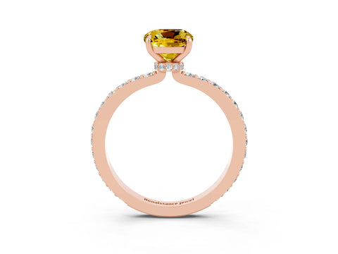 Rose gold Cushion Cut Yellow Sapphire Ring with Pavé Band and Four-Prong Setting_27
