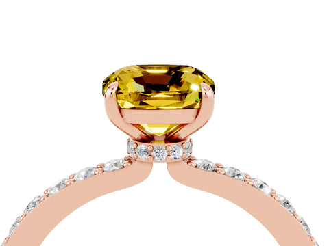 Rose gold Cushion Cut Yellow Sapphire Ring with Pavé Band and Four-Prong Setting_28