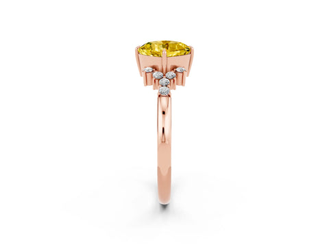 Rose gold Cushion Cut Yellow Sapphire Ring with Side Stones and Four-Prong Setting_62