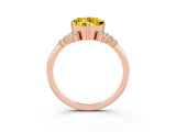 Rose gold Cushion Cut Yellow Sapphire Ring with Side Stones and Four-Prong Setting_63