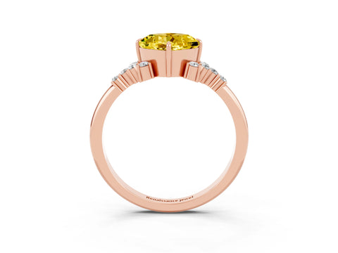Rose gold Cushion Cut Yellow Sapphire Ring with Side Stones and Four-Prong Setting_63