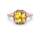 Rose gold Cushion Cut Yellow Sapphire Scalloped Halo Engagement Ring with Round Shared Prong Band_24