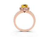 Rose gold Cushion Cut Yellow Sapphire Scalloped Halo Engagement Ring with Round Shared Prong Band_27