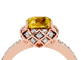 Rose gold Cushion Cut Yellow Sapphire Scalloped Halo Engagement Ring with Round Shared Prong Band_28