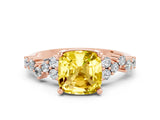 Rose gold Cushion Cut Yellow Sapphire Scattered Round Accent Ring with Prong Setting_24