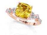 Rose gold Cushion Cut Yellow Sapphire Scattered Round Accent Ring with Prong Setting_25