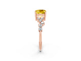 Rose gold Cushion Cut Yellow Sapphire Scattered Round Accent Ring with Prong Setting_26