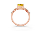 Rose gold Cushion Cut Yellow Sapphire Scattered Round Accent Ring with Prong Setting_27