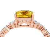 Rose gold Cushion Cut Yellow Sapphire Scattered Round Accent Ring with Prong Setting_28