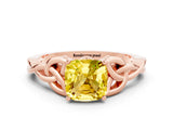 Rose gold Cushion Cut Yellow Sapphire Solitaire Celtic Knot Ring with Four-Prong Setting_24