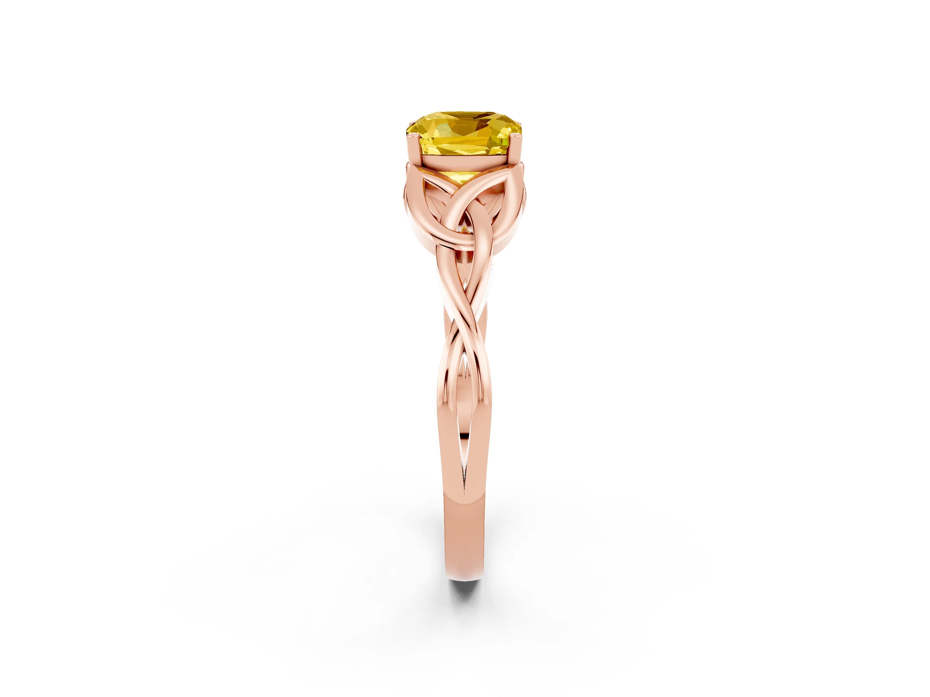 Rose gold Cushion Cut Yellow Sapphire Solitaire Celtic Knot Ring with Four-Prong Setting_26