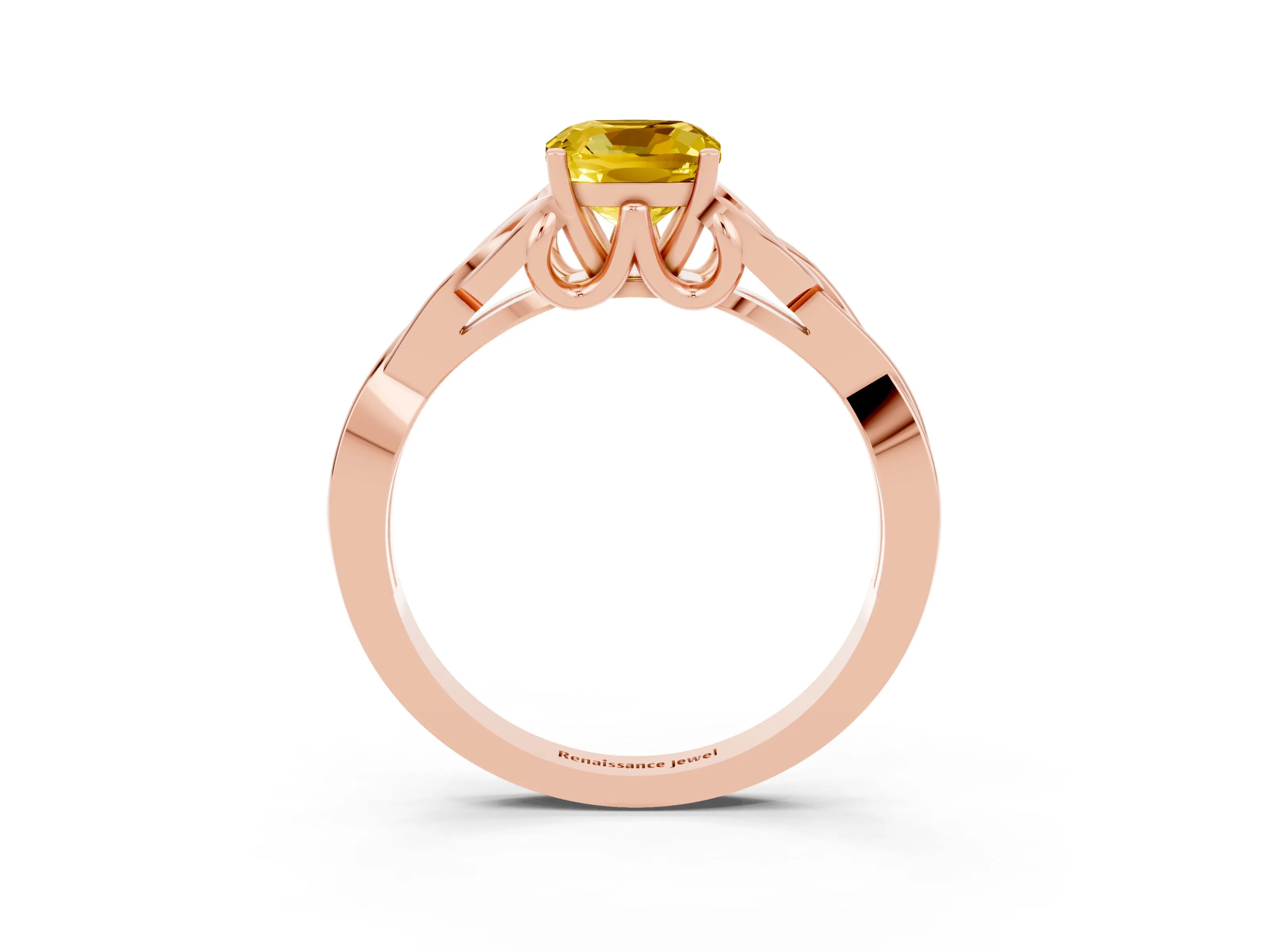 Rose gold Cushion Cut Yellow Sapphire Solitaire Celtic Knot Ring with Four-Prong Setting_27
