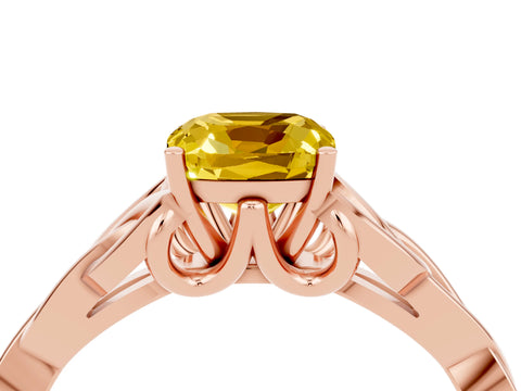 Rose gold Cushion Cut Yellow Sapphire Solitaire Celtic Knot Ring with Four-Prong Setting_28