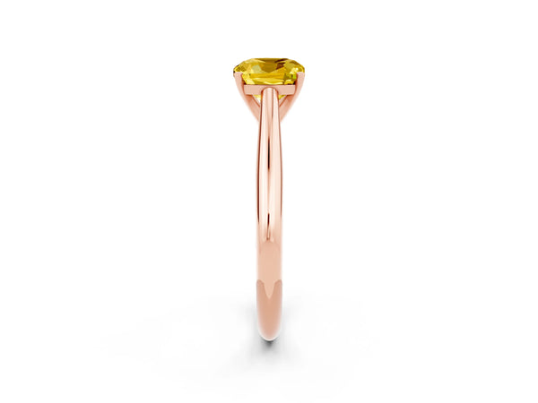 Rose gold Cushion Cut Yellow Sapphire Solitaire Engagement Ring with Cathedral Setting and Four-Prong Mount
