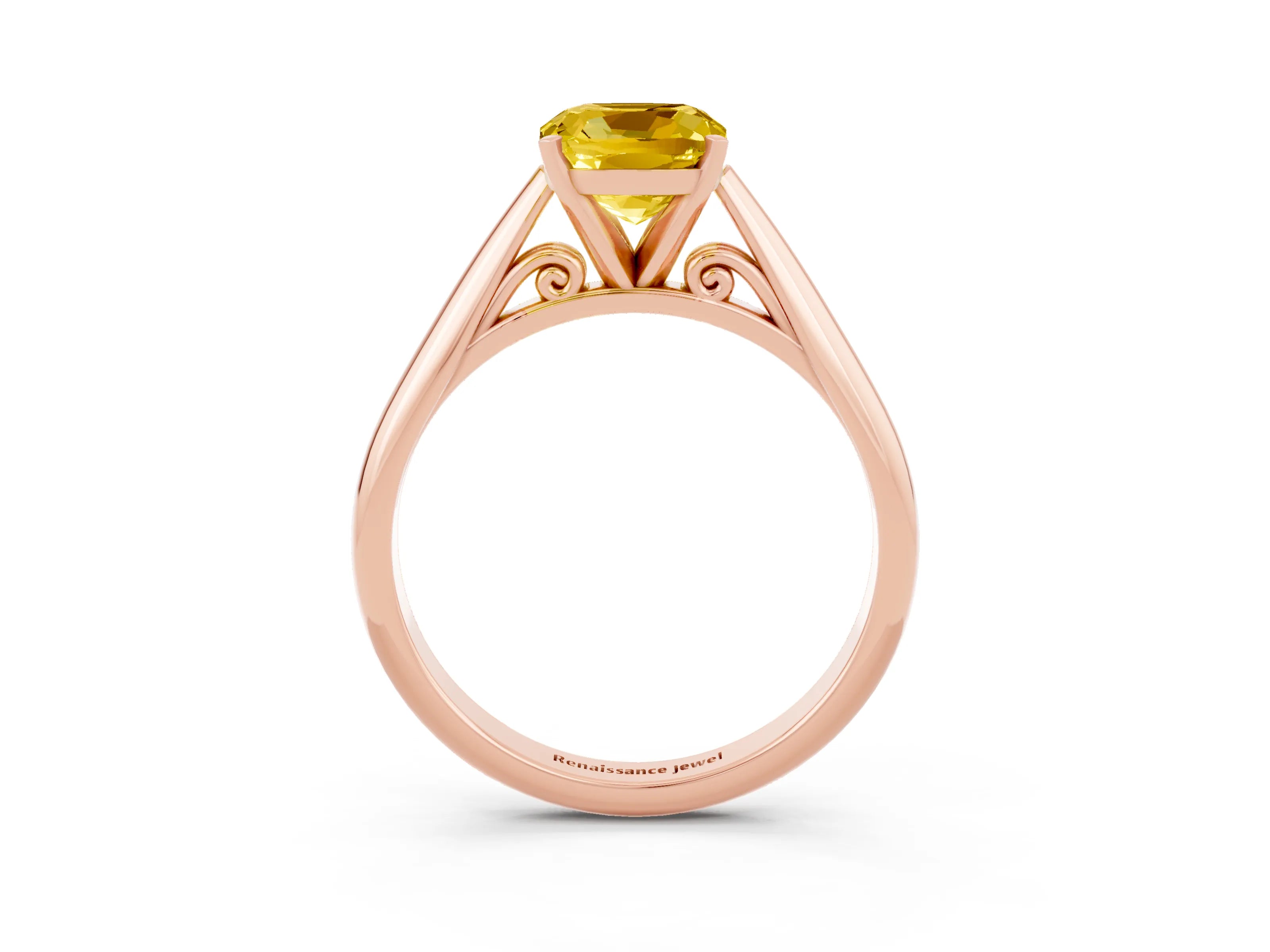 Rose gold Cushion Cut Yellow Sapphire Solitaire Engagement Ring with Cathedral Setting and Four-Prong Mount_15