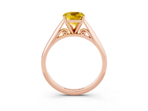 Rose gold Cushion Cut Yellow Sapphire Solitaire Engagement Ring with Cathedral Setting and Four-Prong Mount_15