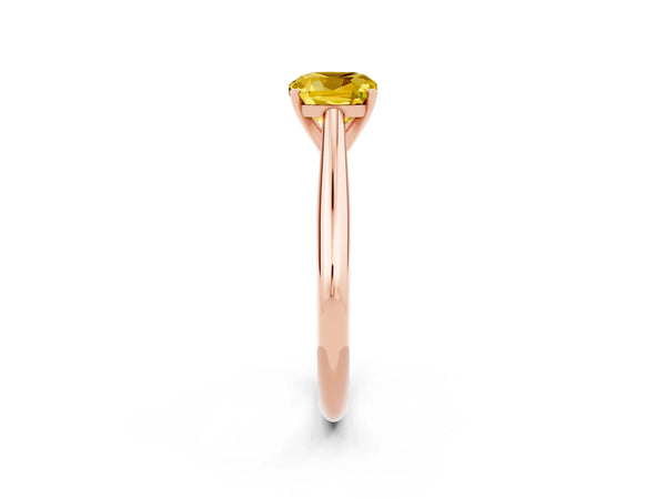 Rose gold Cushion Cut Yellow Sapphire Solitaire Engagement Ring with Cathedral Setting and Four-Prong Mount