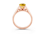 Rose gold Cushion Cut Yellow Sapphire Solitaire Engagement Ring with Cathedral Setting and Four-Prong Mount_69
