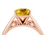Rose gold Cushion Cut Yellow Sapphire Solitaire Engagement Ring with Cathedral Setting and Four-Prong Mount_70