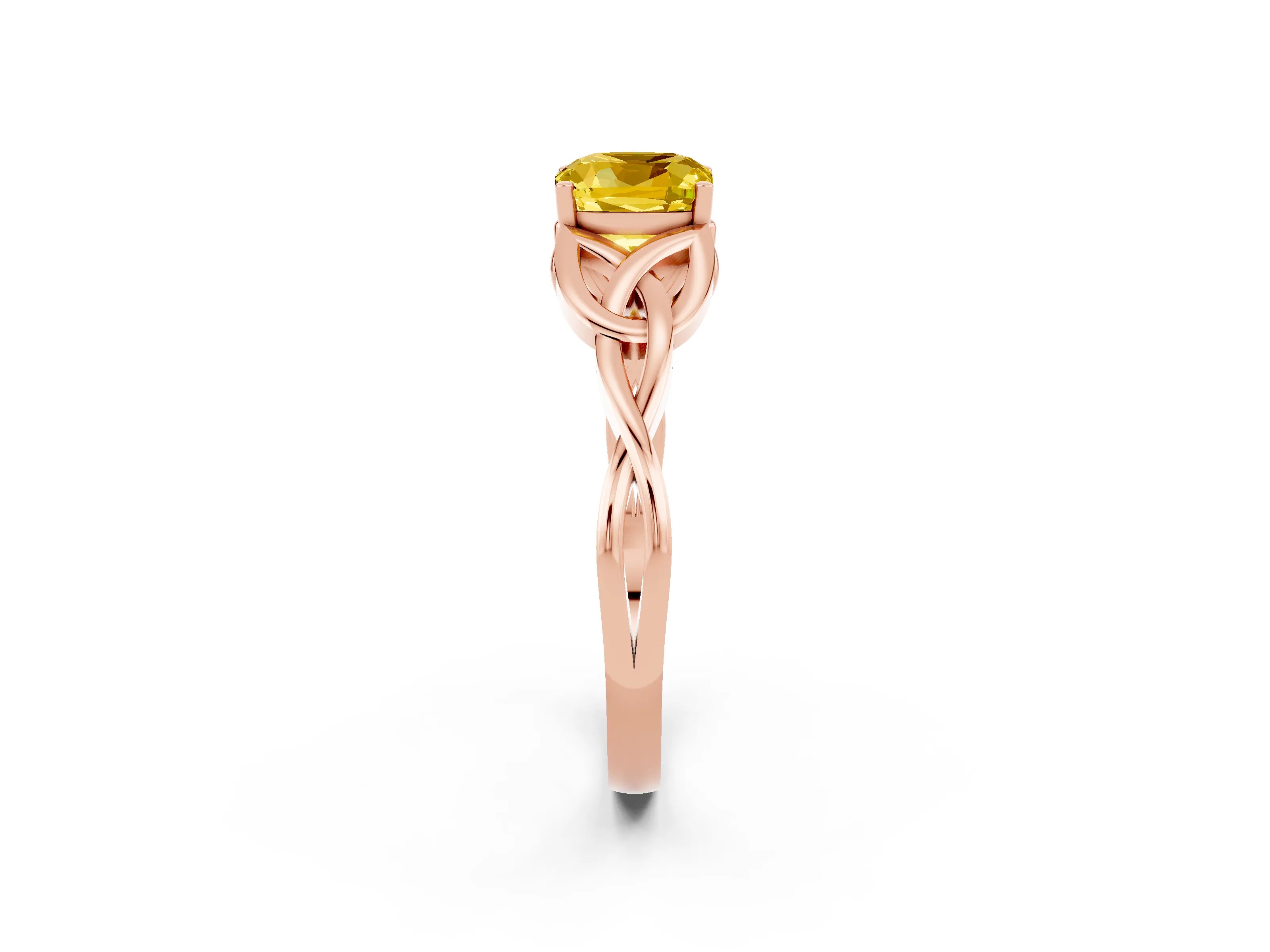 Rose gold Cushion Cut Yellow Sapphire Solitaire Engagement Ring with Celtic Knot Band and Four-Prong Setting_26