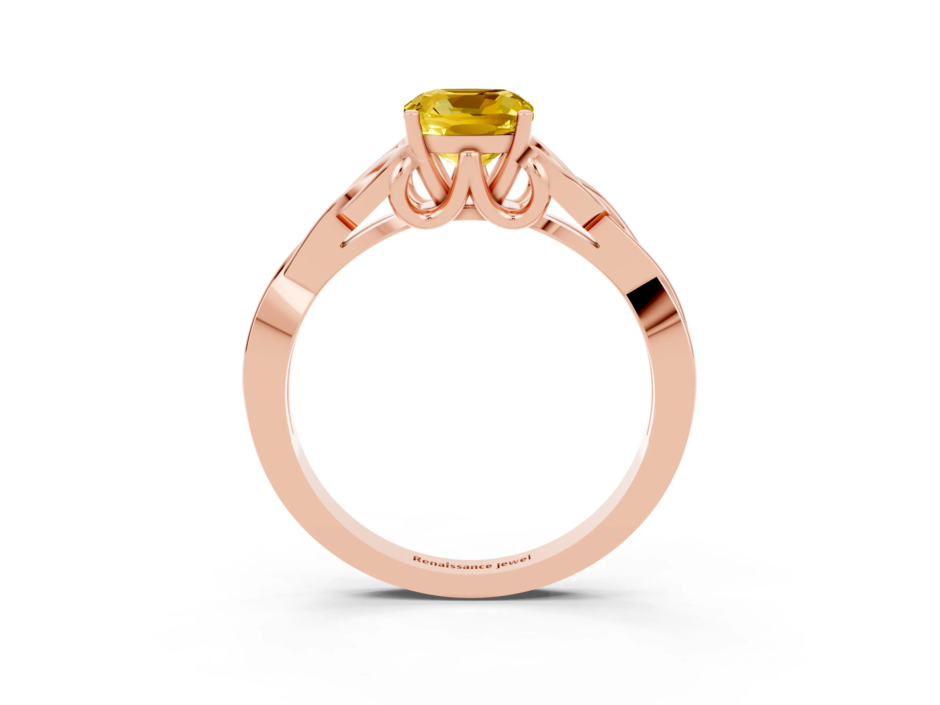 Rose gold Cushion Cut Yellow Sapphire Solitaire Engagement Ring with Celtic Knot Band and Four-Prong Setting_27