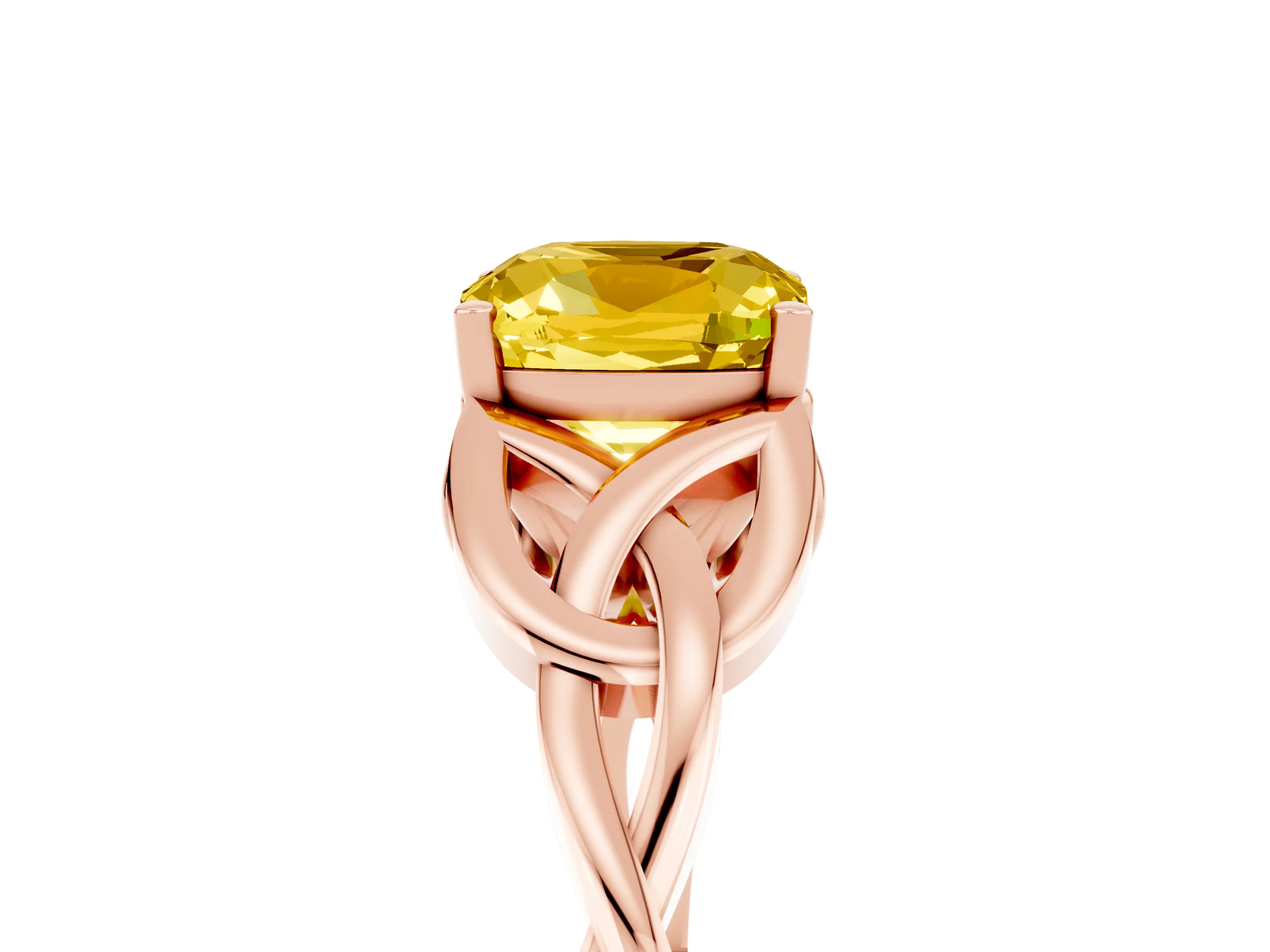 Rose gold Cushion Cut Yellow Sapphire Solitaire Engagement Ring with Celtic Knot Band and Four-Prong Setting_29