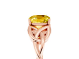 Rose gold Cushion Cut Yellow Sapphire Solitaire Engagement Ring with Celtic Knot Band and Four-Prong Setting_29