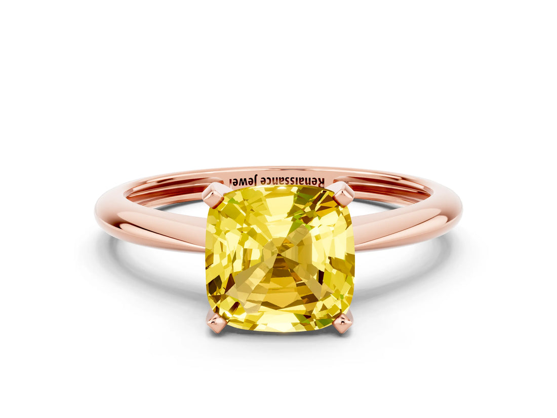 Rose gold Cushion Cut Yellow Sapphire Solitaire Engagement Ring with Classic Band and Four-Prong Setting_24