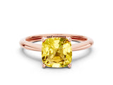 Rose gold Cushion Cut Yellow Sapphire Solitaire Engagement Ring with Classic Band and Four-Prong Setting_24