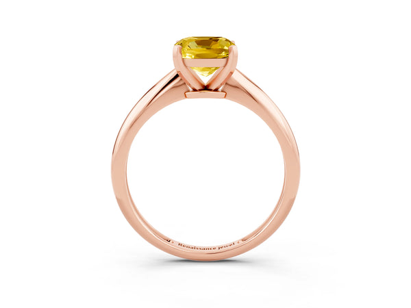 Rose gold Cushion Cut Yellow Sapphire Solitaire Engagement Ring with Classic Band and Four-Prong Setting