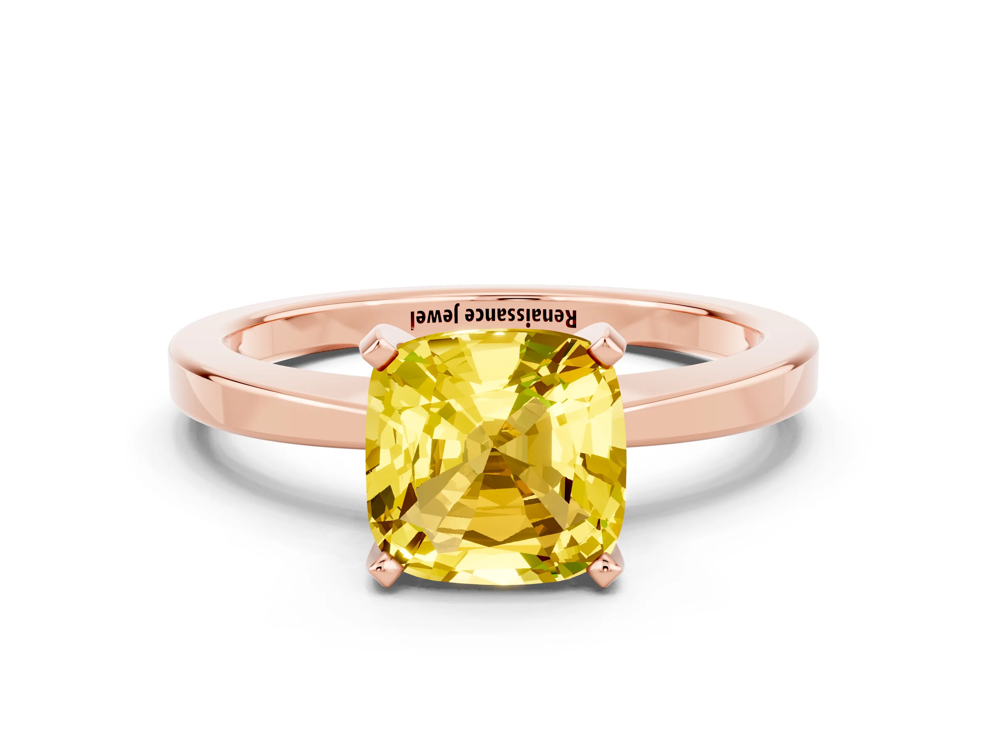 Rose gold Cushion Cut Yellow Sapphire Solitaire Engagement Ring with Classic Band and Four-Prong Setting_60