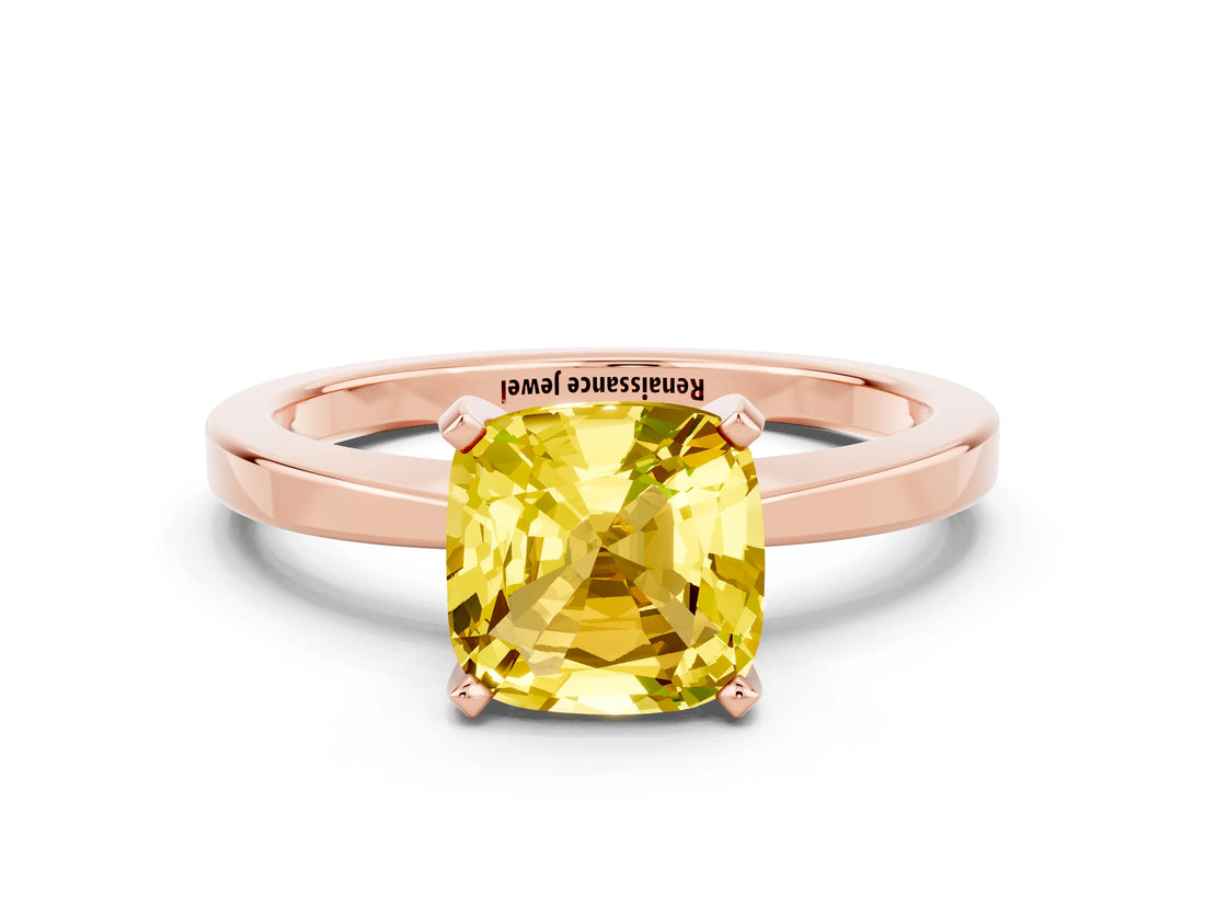 Rose gold Cushion Cut Yellow Sapphire Solitaire Engagement Ring with Classic Band and Four-Prong Setting_60